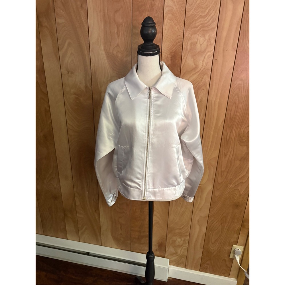 DKNY Jeans Womens White Satin Bomber Jacket Full Zip Y2K Retro Size S